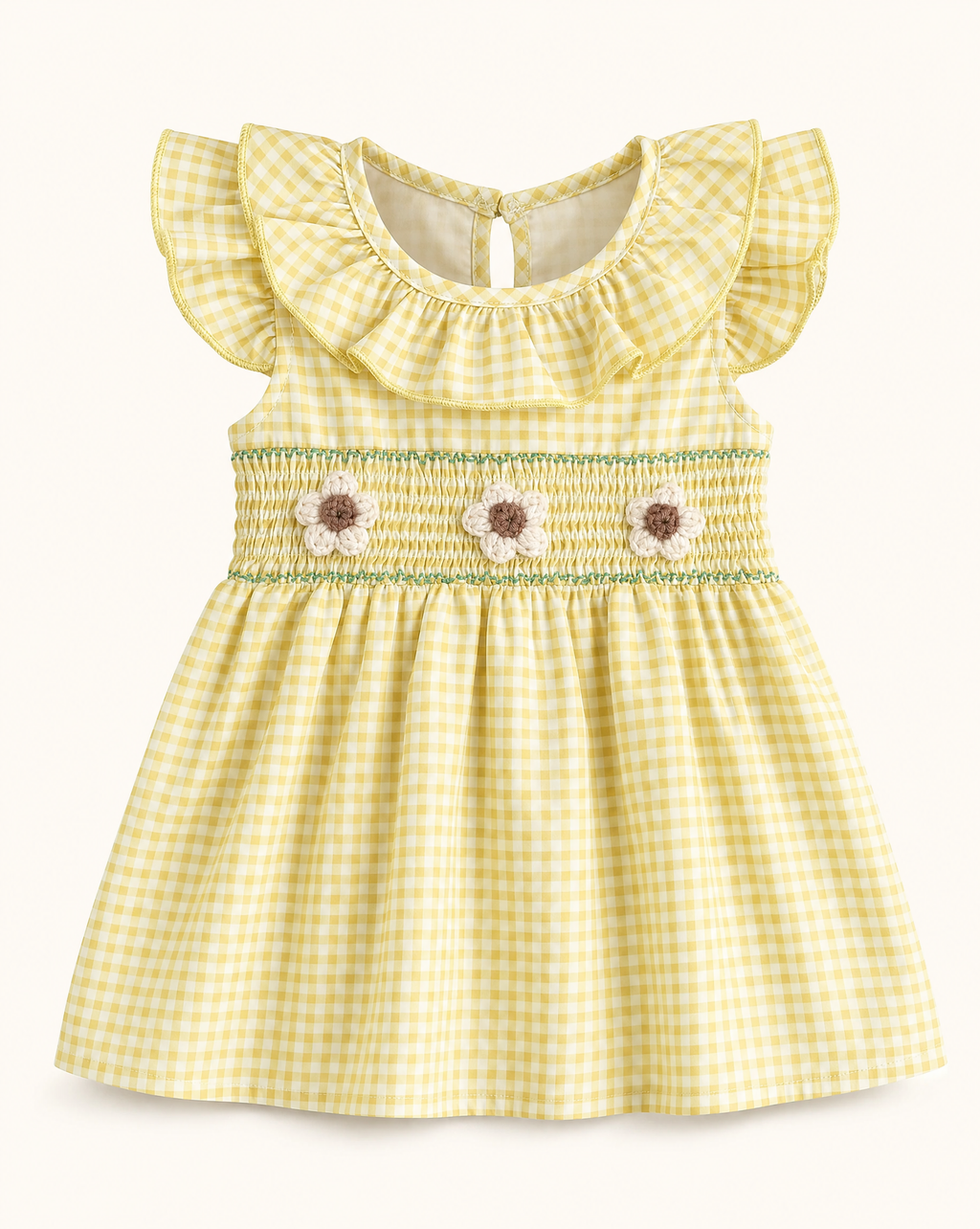 Baby Yellow Smocked Floral Ruffle Dress