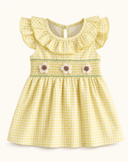 Baby Yellow Smocked Floral Ruffle Dress
