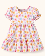Baby  Multicolor Floral Puff Sleeve Tiered Dress