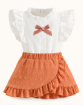Baby  White Ruffle Blouse and Peach Wrap Skirt Set