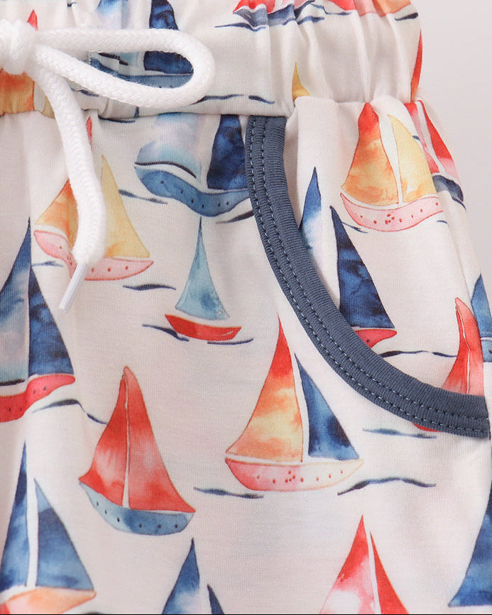 Sailboat Print Shorts Set