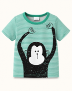 Baby  Monkey Graphic Striped T-Shirt and Shorts Set