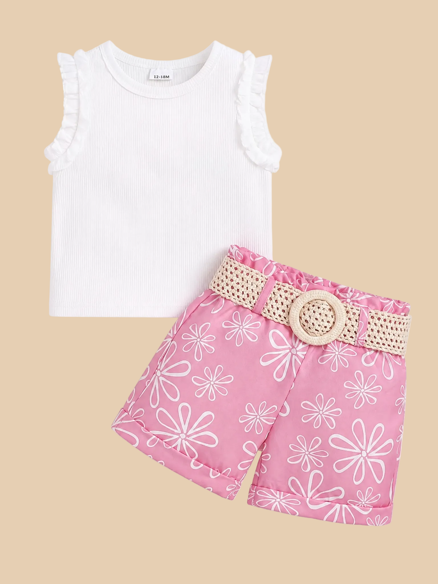 Floral Belted Shorts & Ruffle Tank Set