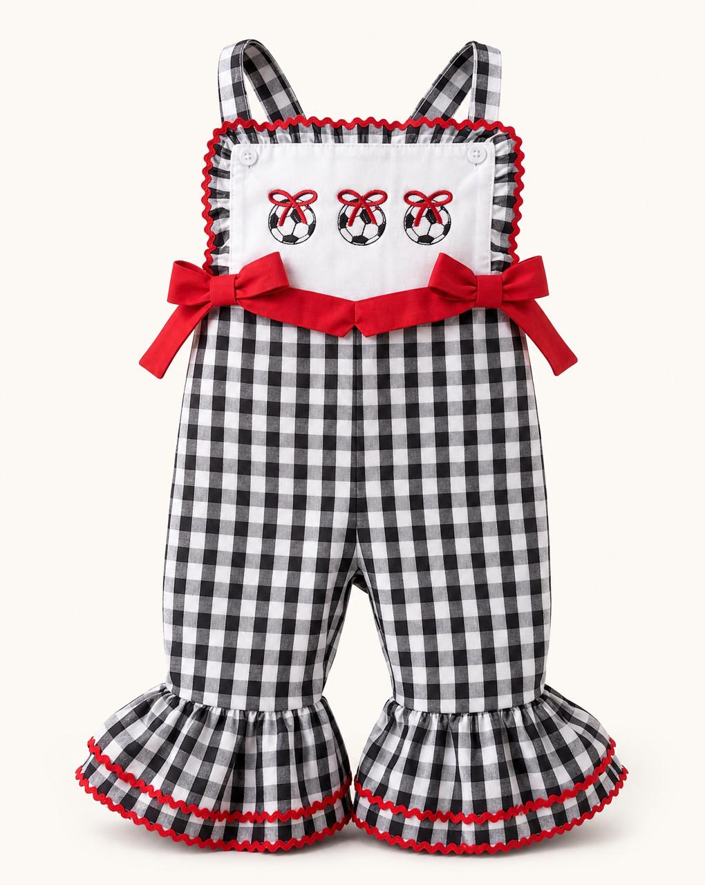 Baby & Toddler Gingham Soccer Ball Ruffle Jumpsuit