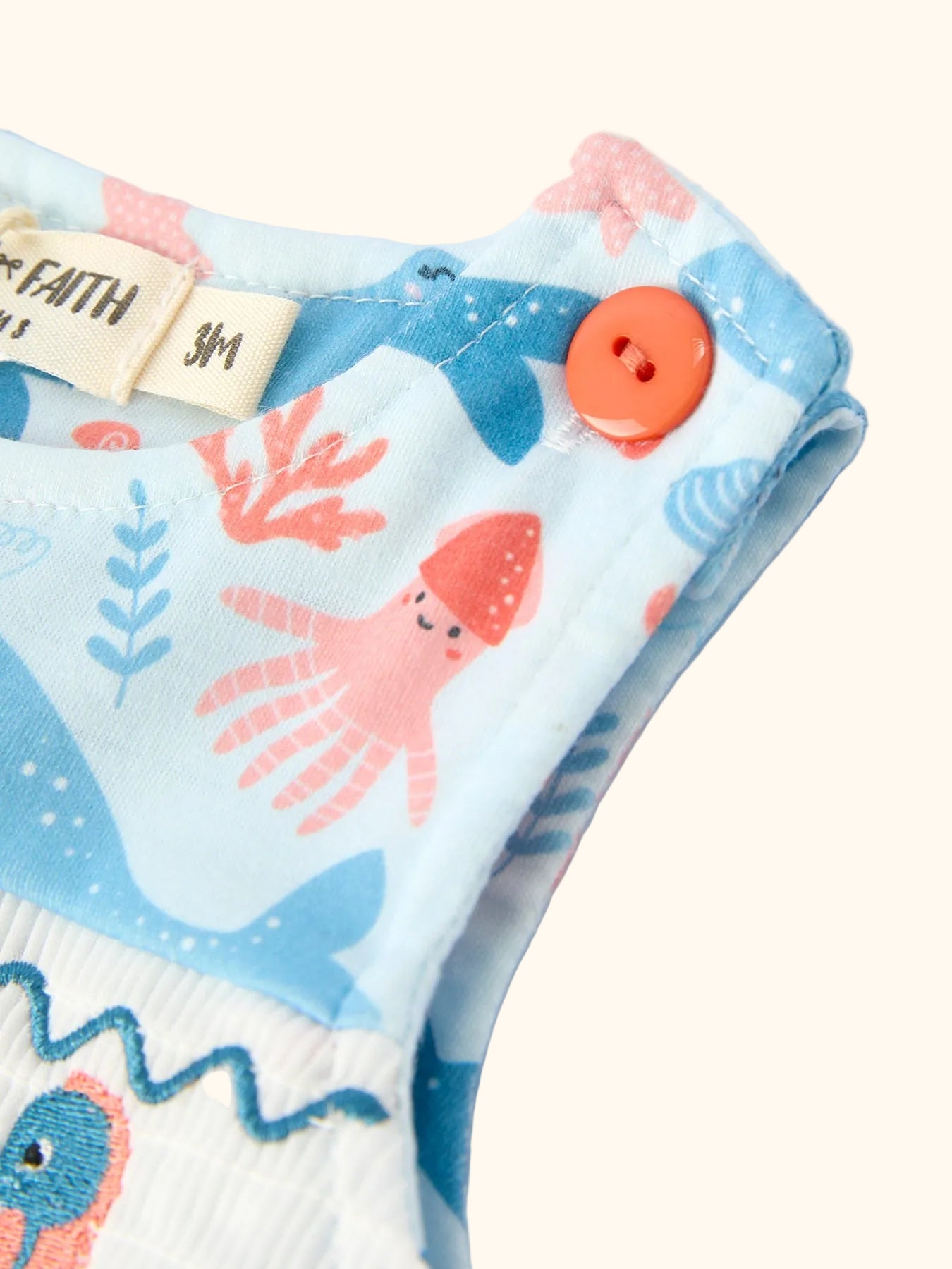 Marine Animal Smocked Embroidered Baby Romper