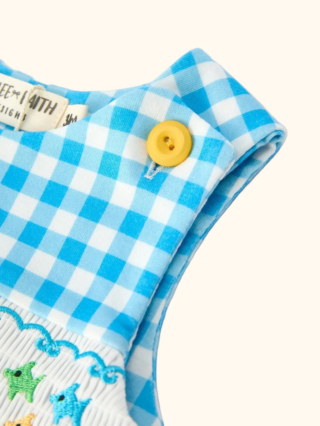 Fish Embroidered Smocked Plaid Baby Romper