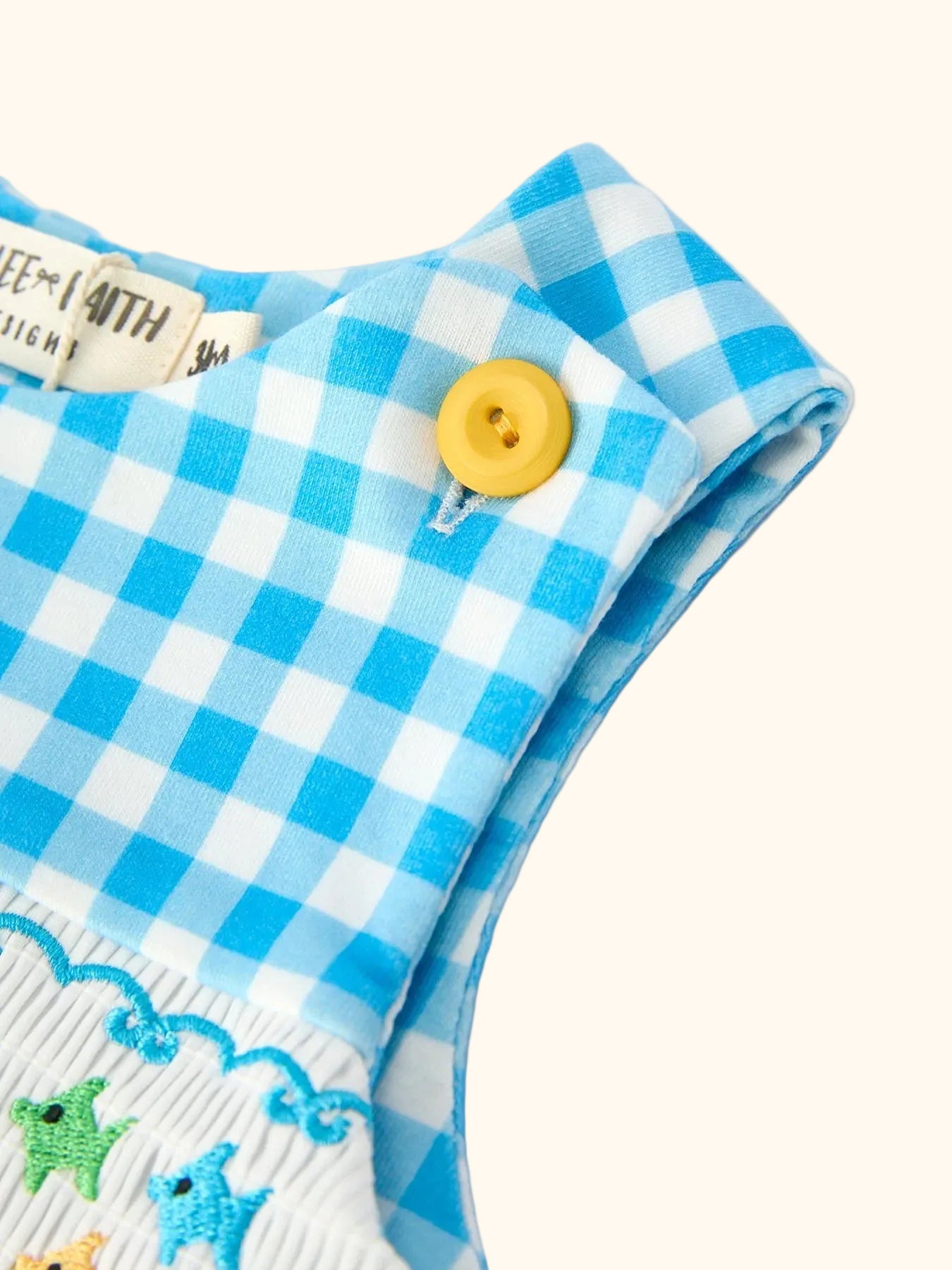Fish Embroidered Smocked Plaid Baby Romper
