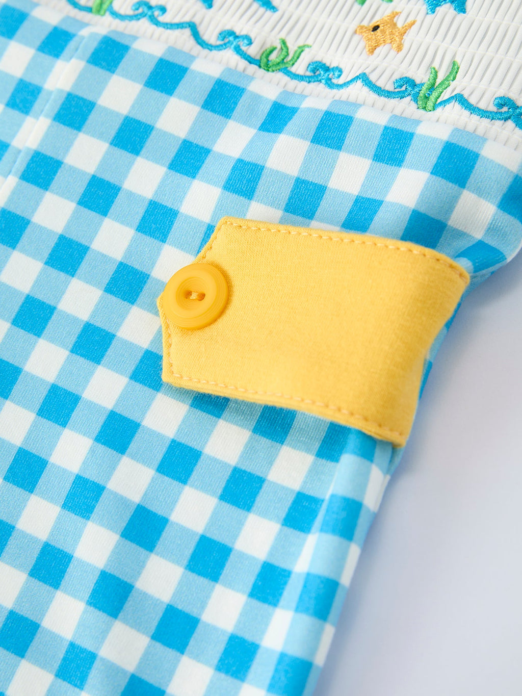 Fish Embroidered Smocked Plaid Baby Romper