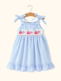 Blue Whale Embroidered Smocked Seersucker Dress
