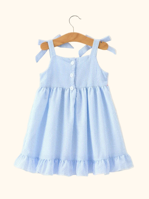 Blue Whale Embroidered Smocked Seersucker Dress
