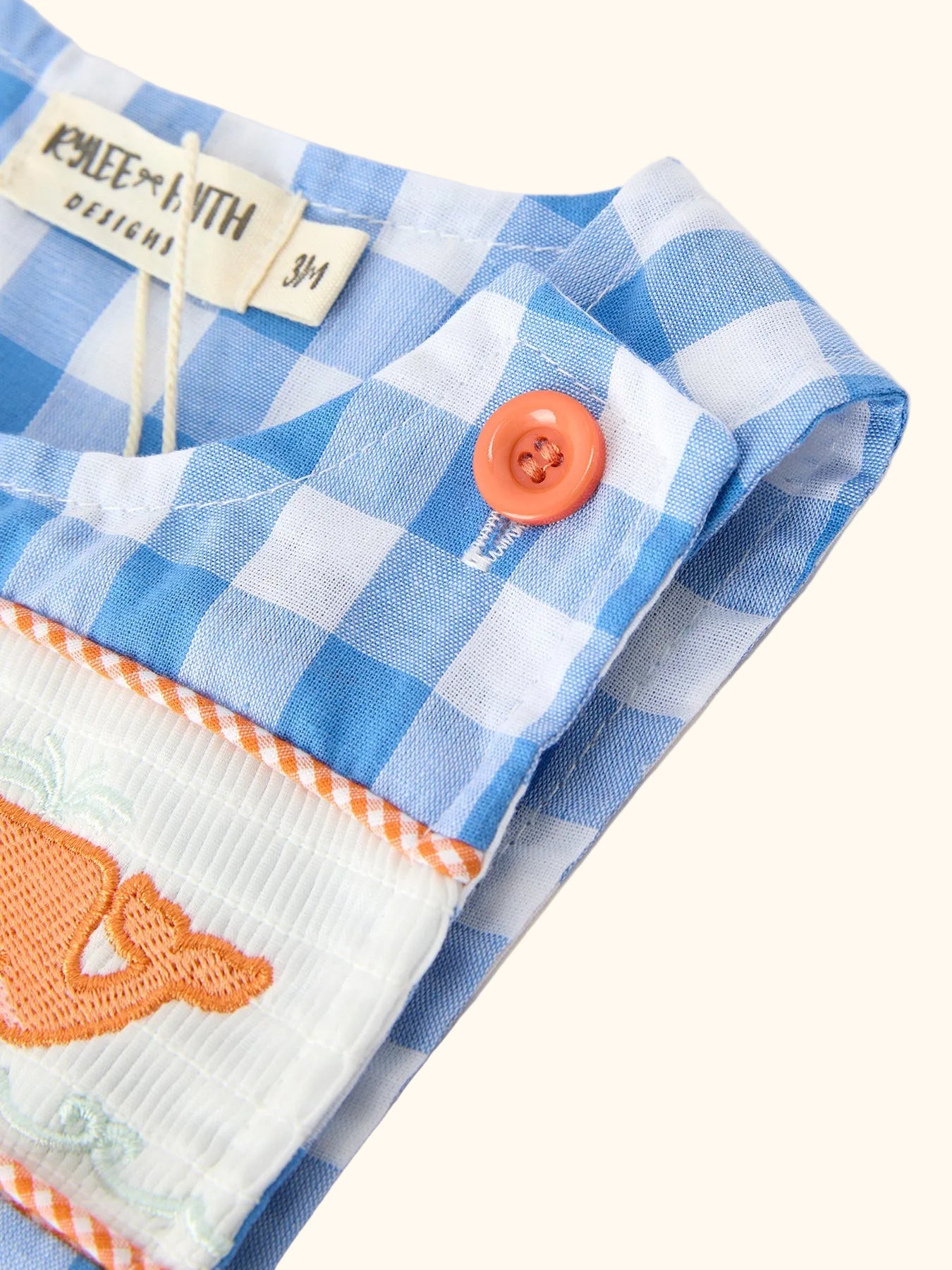 Blue Plaid Whale Embroidered Longall Romper