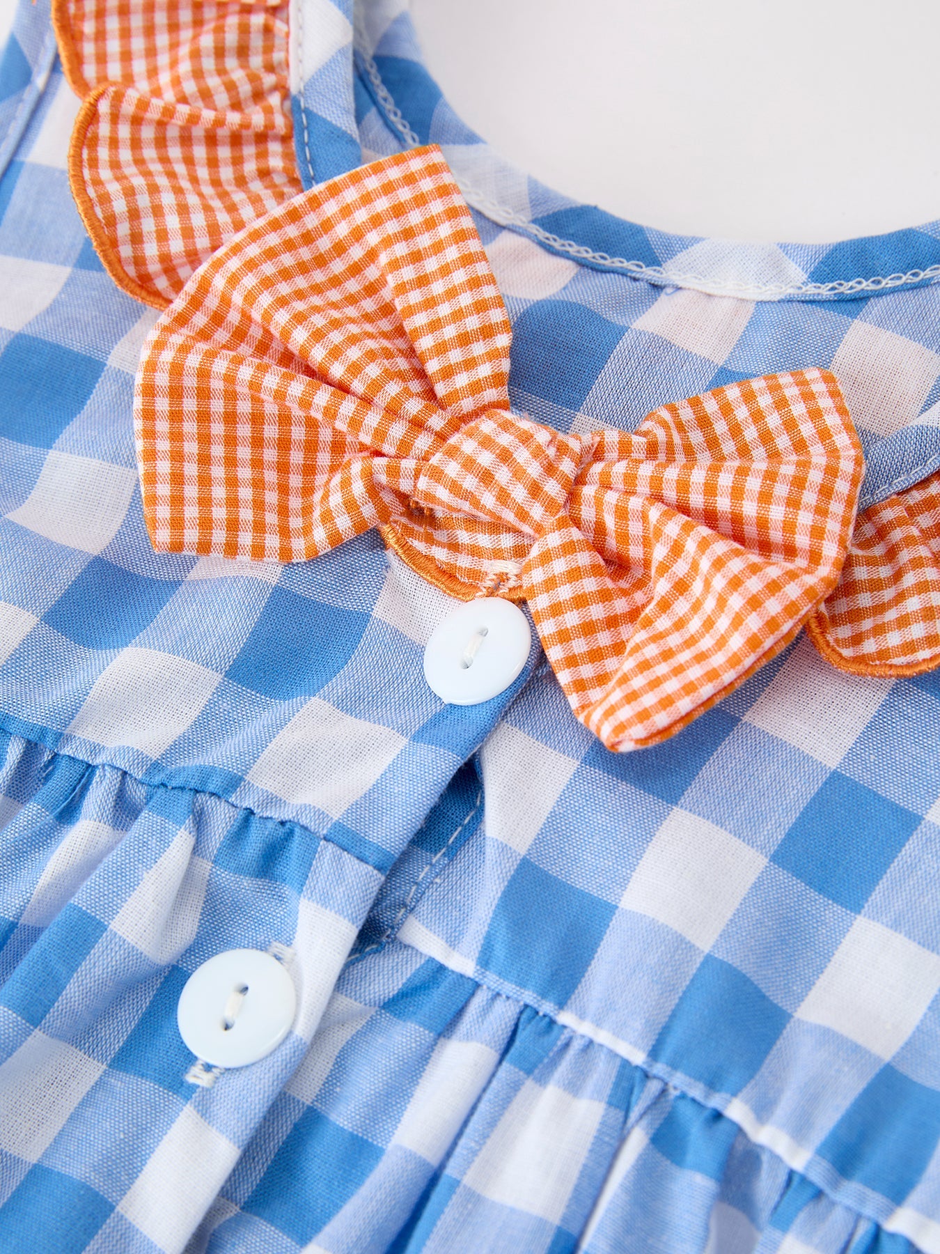 Blue Plaid Whale Embroidered Ruffle Dress