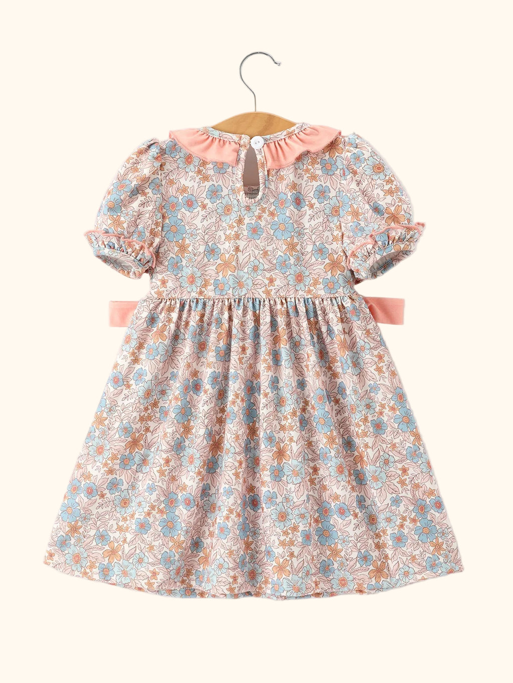 Fall Floral Smocked Ruffle Bow Dress