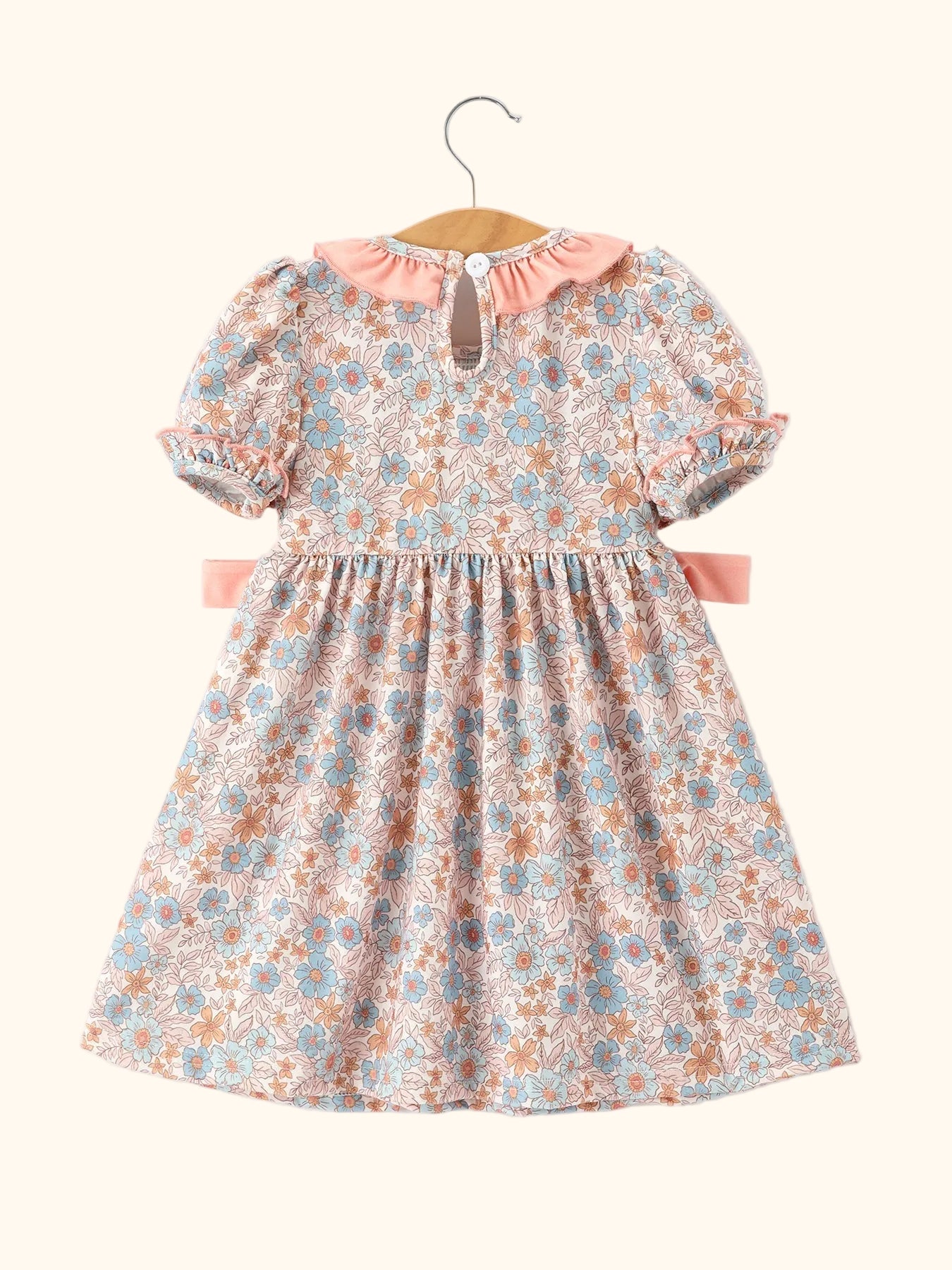 Fall Floral Smocked Ruffle Bow Dress