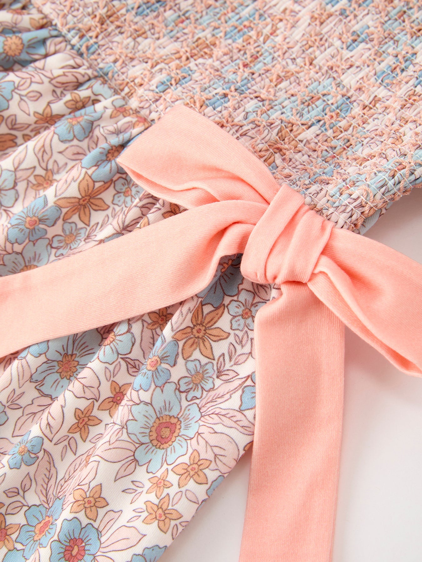 Fall Floral Smocked Ruffle Bow Dress