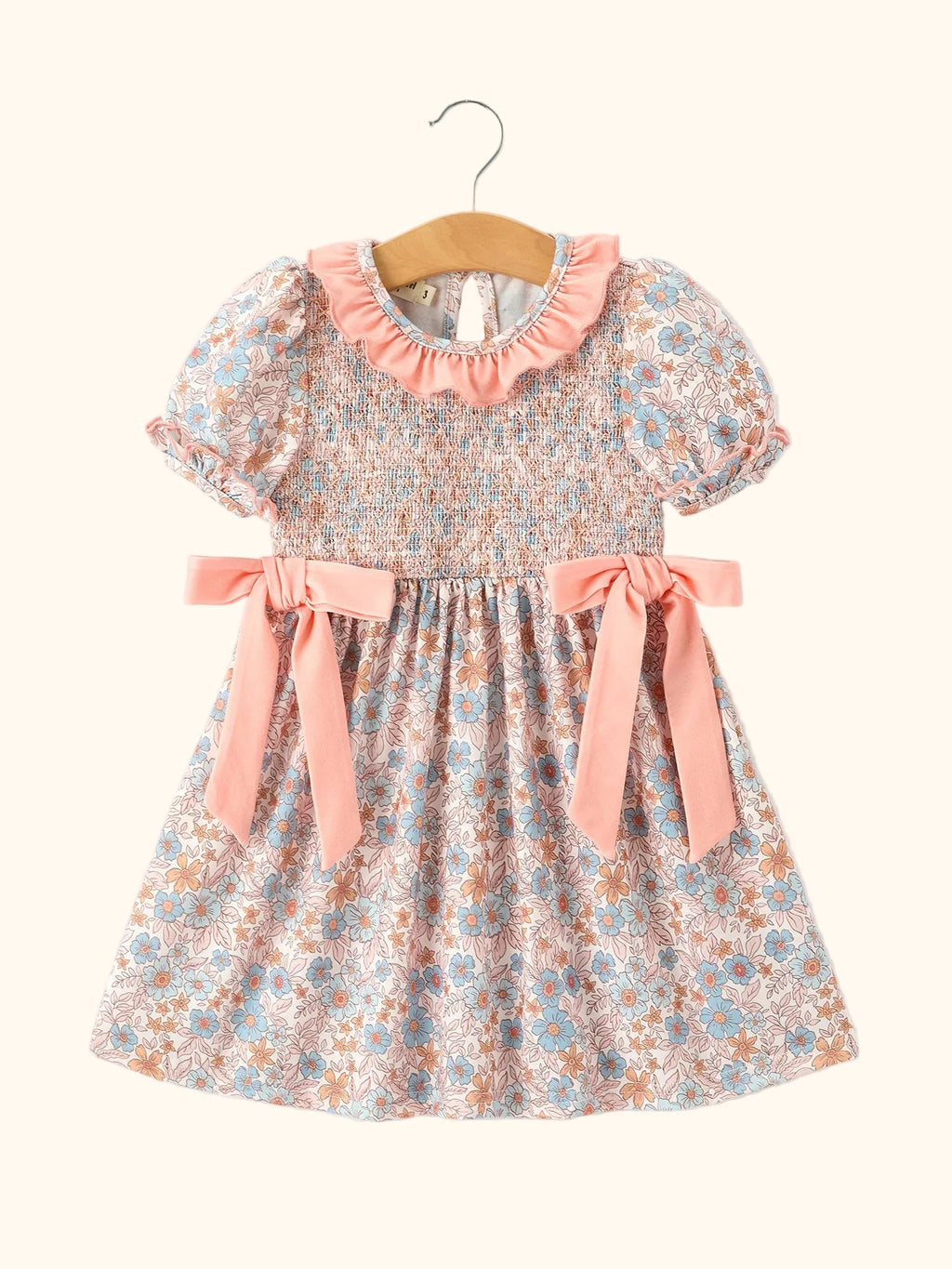 Fall Floral Smocked Ruffle Bow Dress