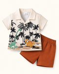 Baby  Dinosaur Print Button-Up Shirt and Shorts Set