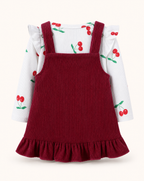 Baby Cherry Bodysuit & Burgundy Corduroy Dress Set