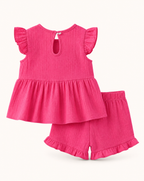 Baby  Pink Ruffle Bow Top & Shorts Set