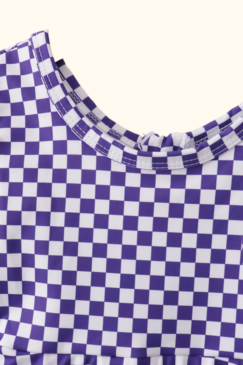 Checkered Active Dress w. Shorts - Purple