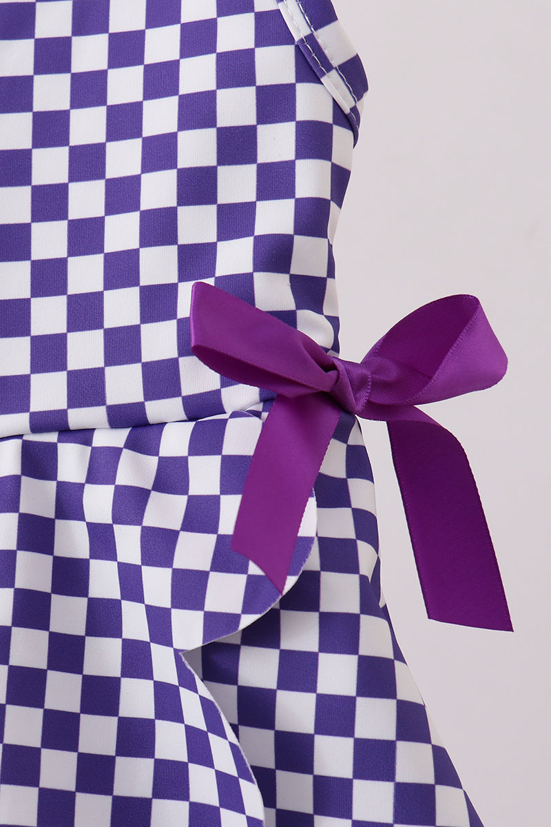 Checkered Active Dress w. Shorts - Purple