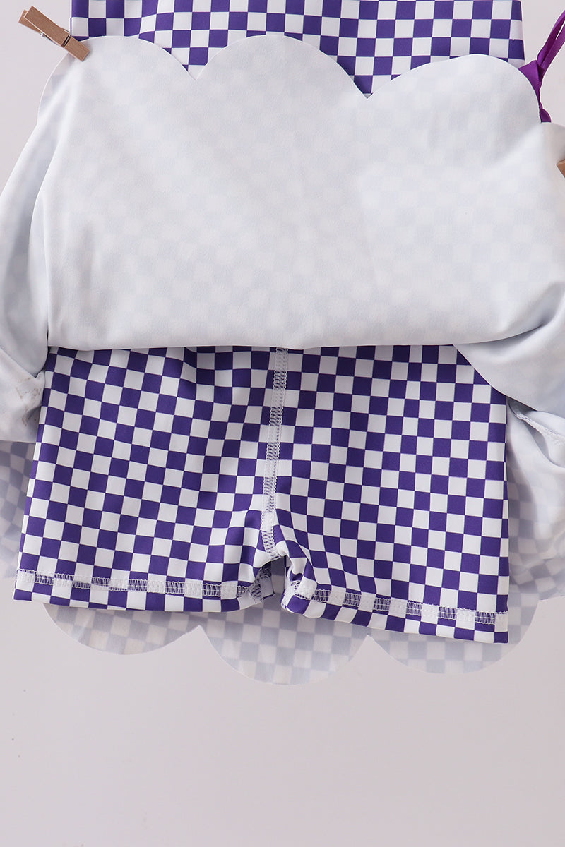 Checkered Active Dress w. Shorts - Purple