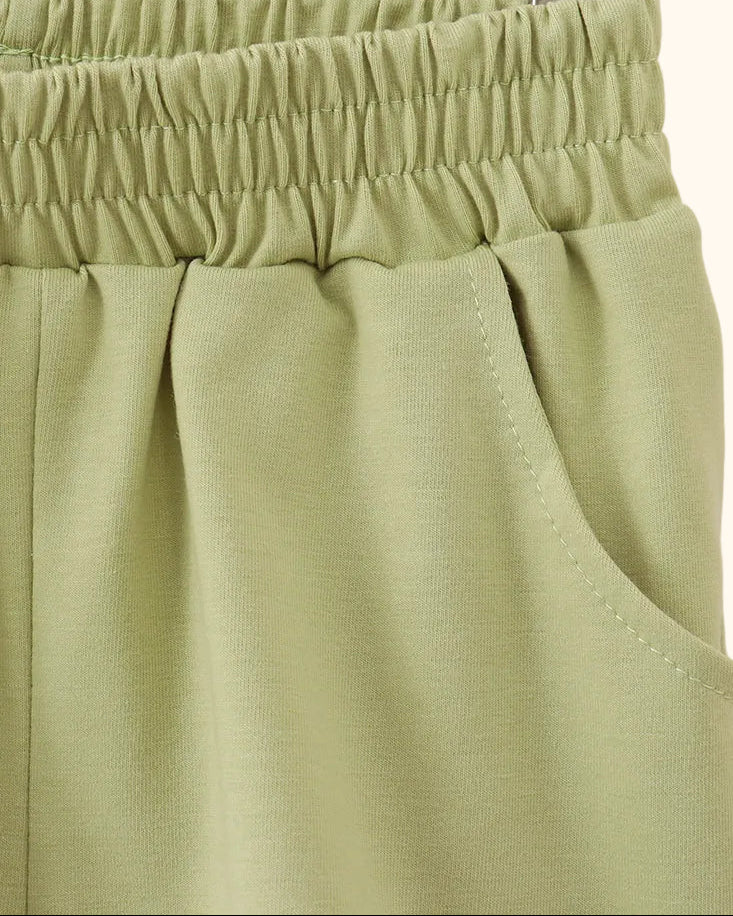 Scalloped Zipper Shorts Set - Sage