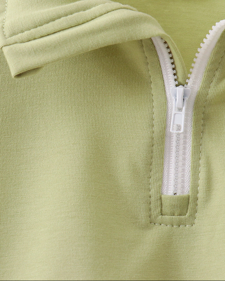 Scalloped Zipper Shorts Set - Sage