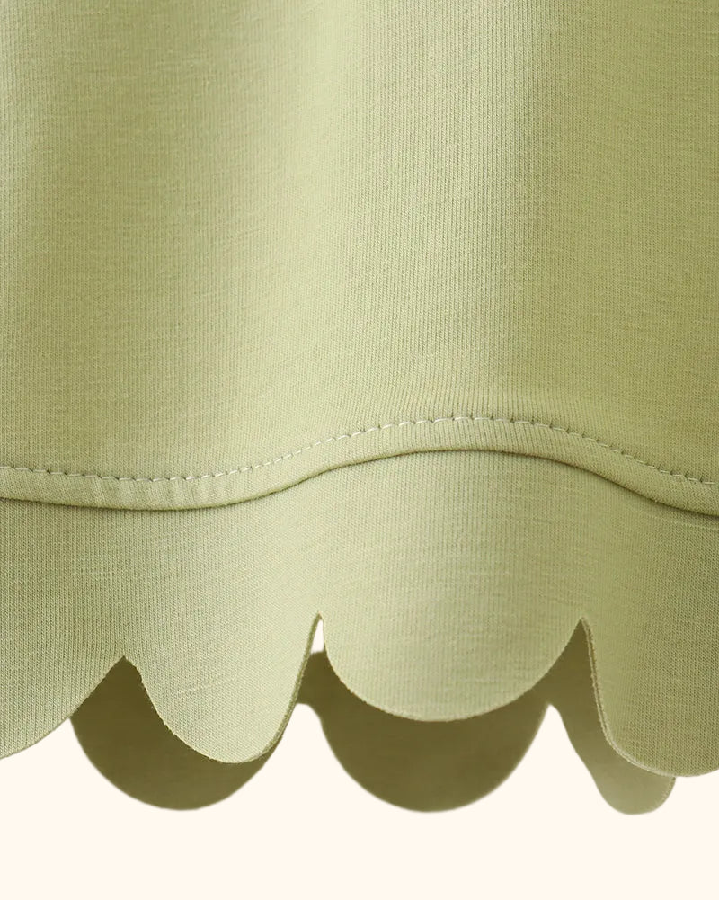 Scalloped Zipper Shorts Set - Sage