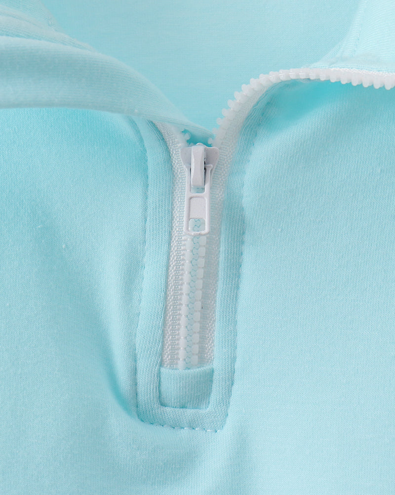 Scalloped Zipper Shorts Set - Light Blue
