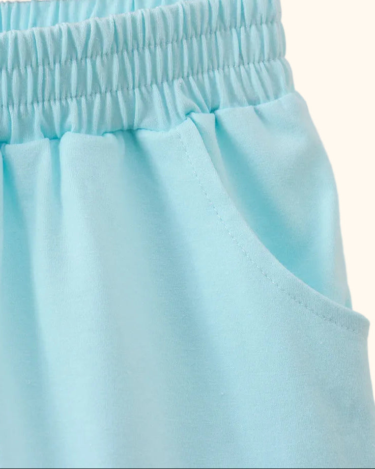 Scalloped Zipper Shorts Set - Light Blue