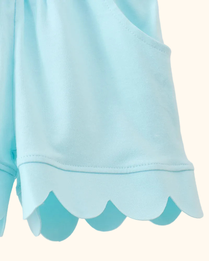 Scalloped Zipper Shorts Set - Light Blue
