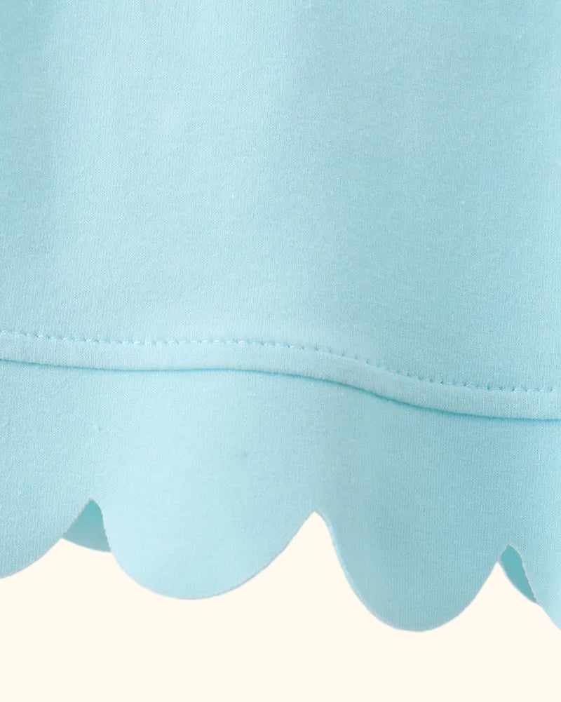Scalloped Zipper Shorts Set - Light Blue