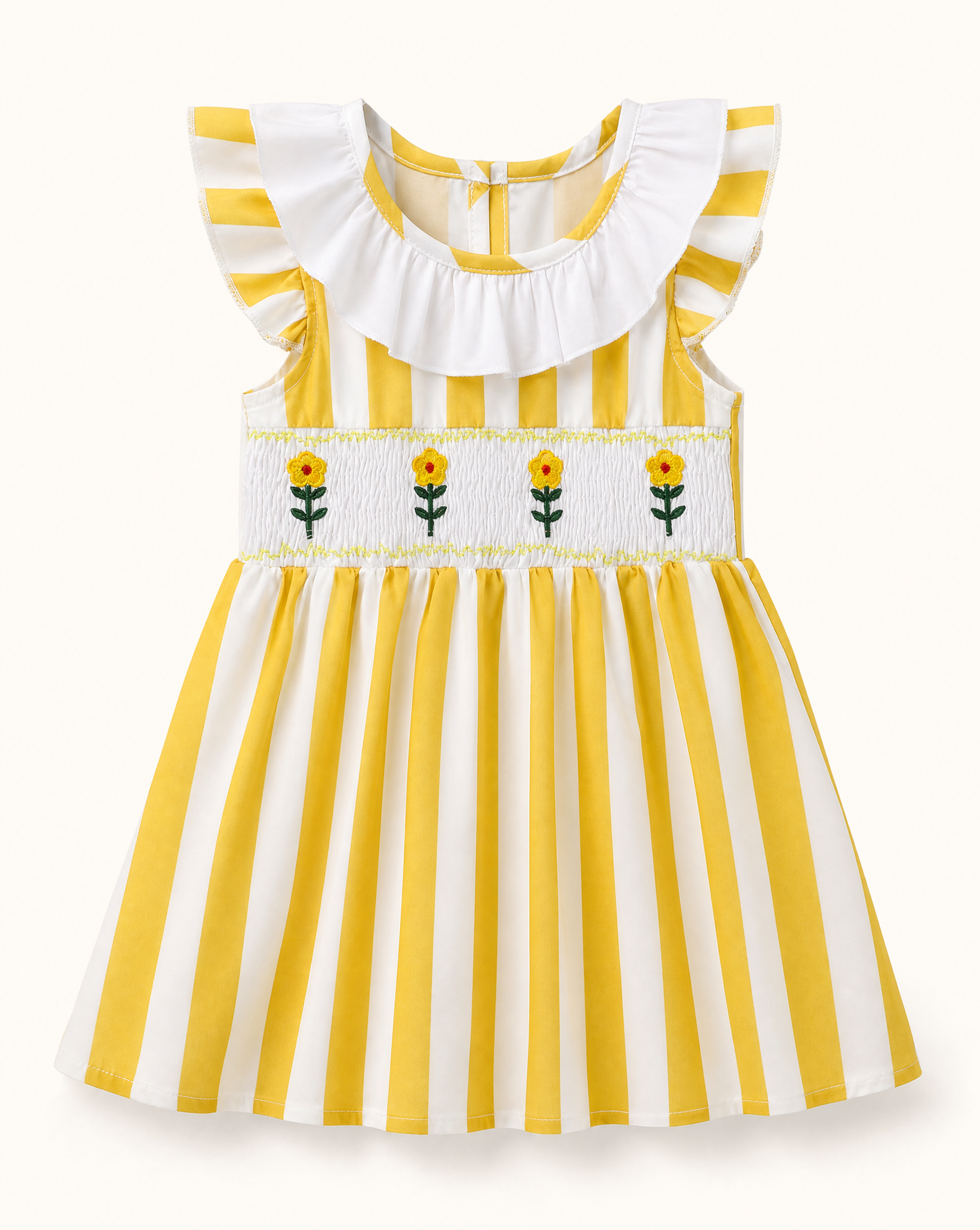 Baby Yellow Smocked Floral Ruffle Dress