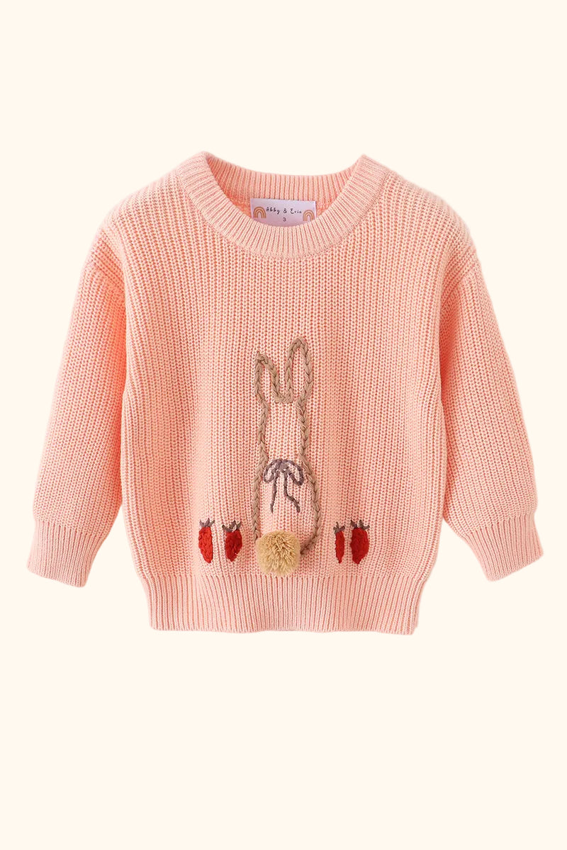 Cable Knit Bunny Sweater - Coral
