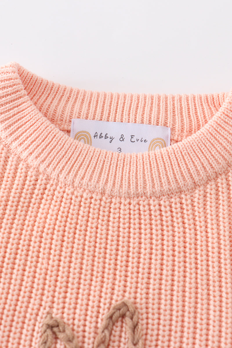 Cable Knit Bunny Sweater - Coral