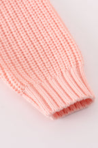 Cable Knit Floral Applique Sweater - Pink
