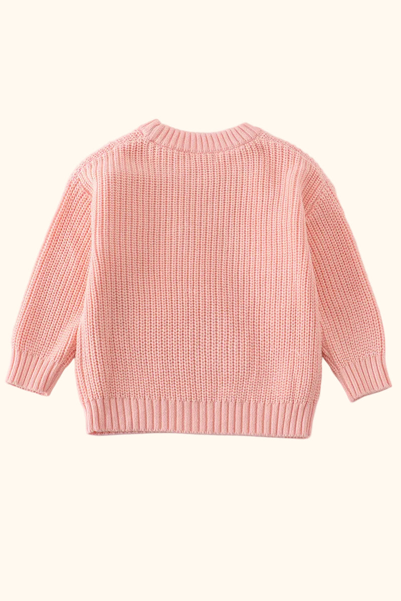 Cable Knit Floral Applique Sweater - Pink