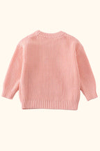 Cable Knit Floral Applique Sweater - Pink