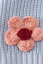 Cable Knit Floral Applique Sweater - Blue