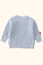Cable Knit Floral Applique Sweater - Blue