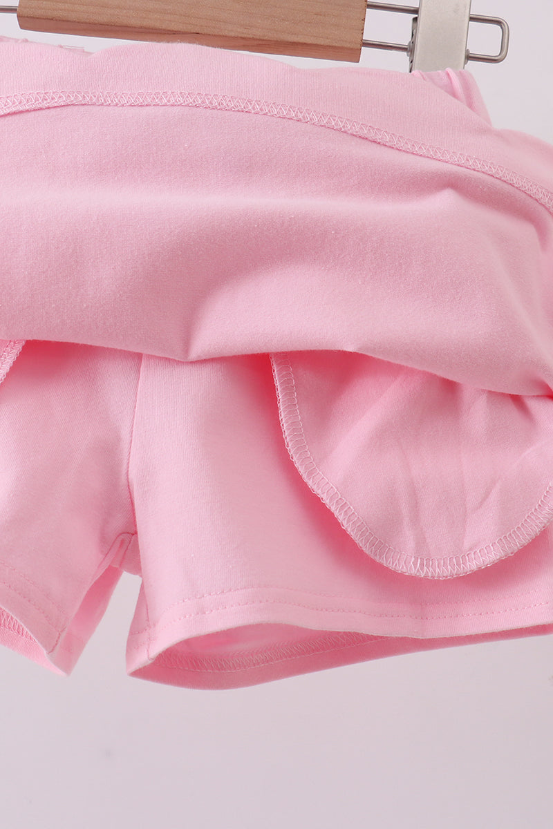 Scallop Hem Bow Skort - Pink