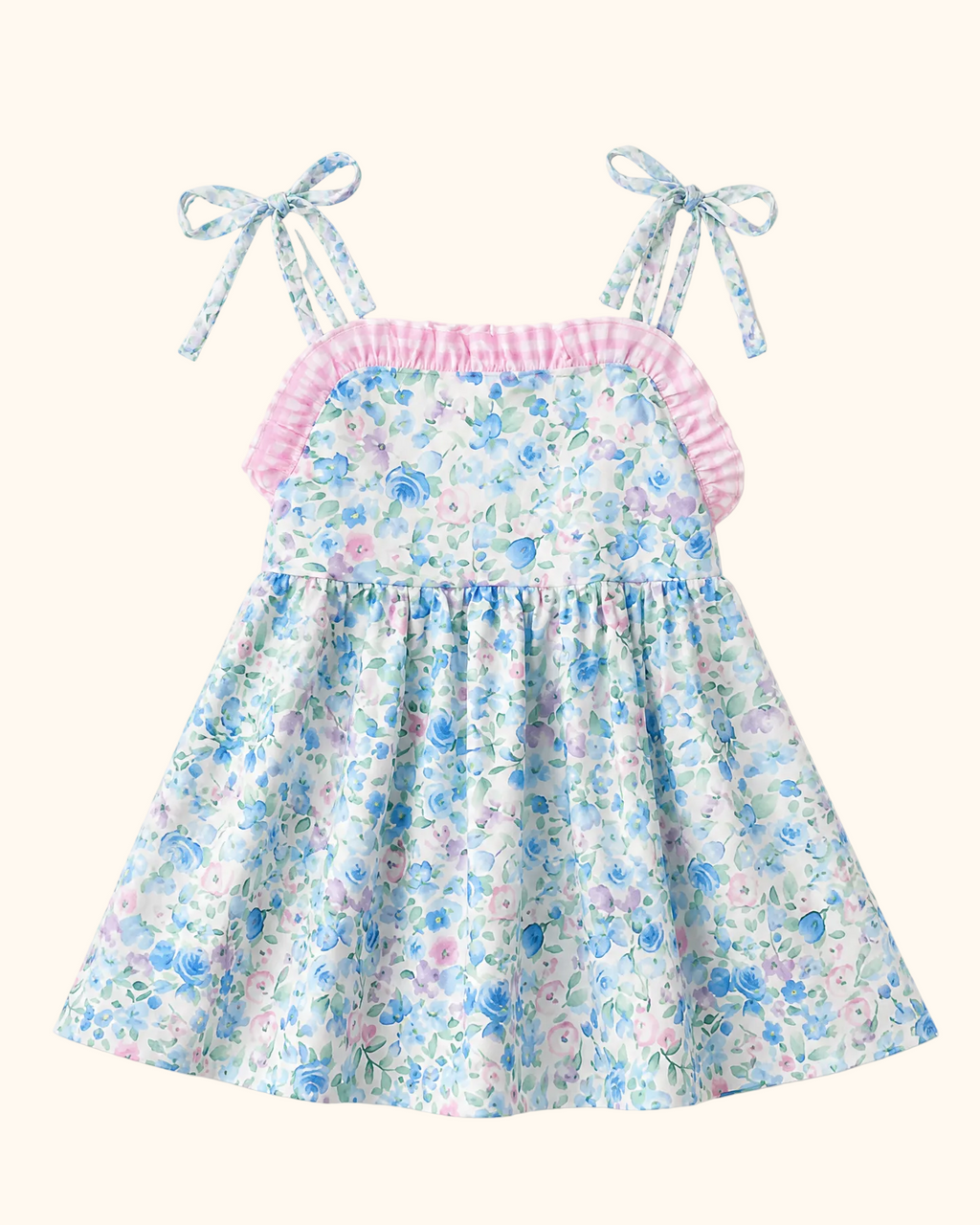 Baby Floral Tie-Strap Dress and Gingham Ruffle Shorts Set