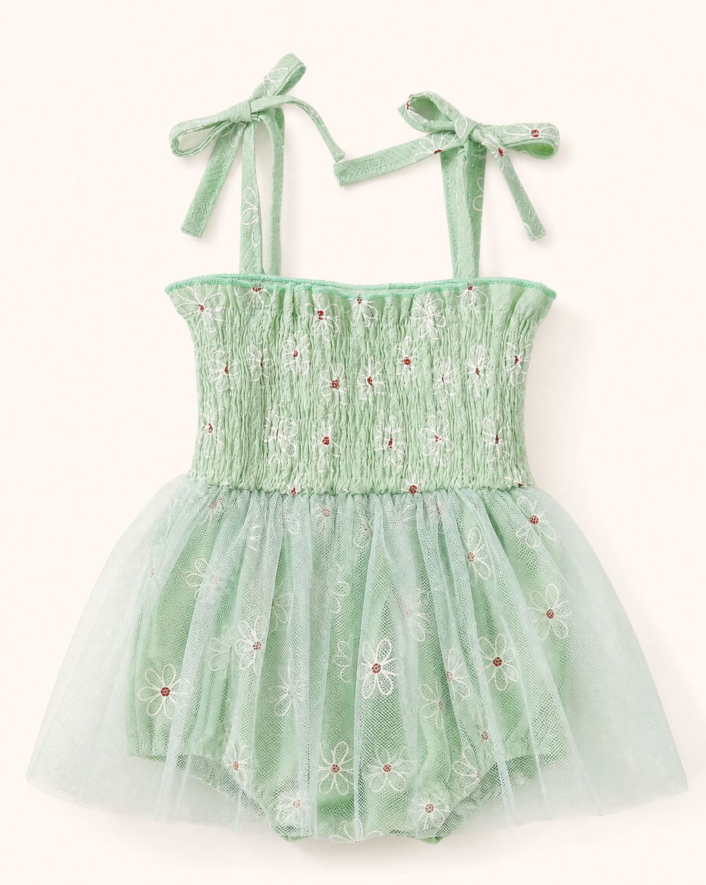 Baby Smocked Bodice Tulle Dress with Bow Headband