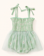 Baby Smocked Bodice Tulle Dress with Bow Headband