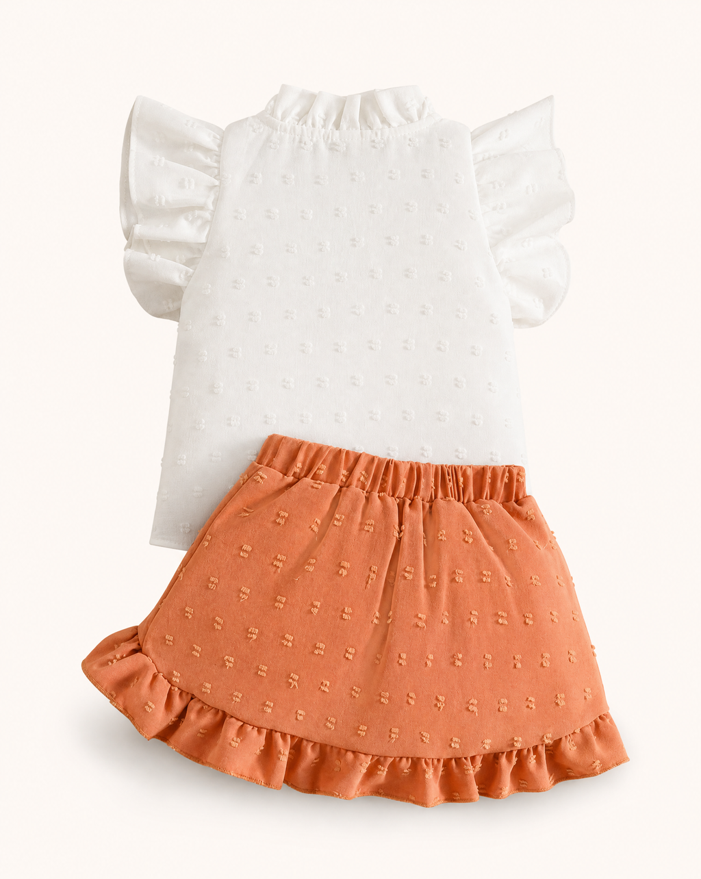 Baby  White Ruffle Blouse and Peach Wrap Skirt Set