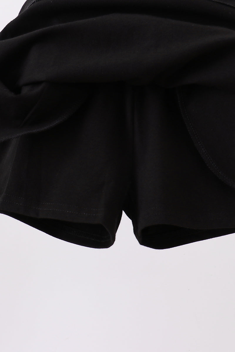 Scallop Hem Bow Skort - Black