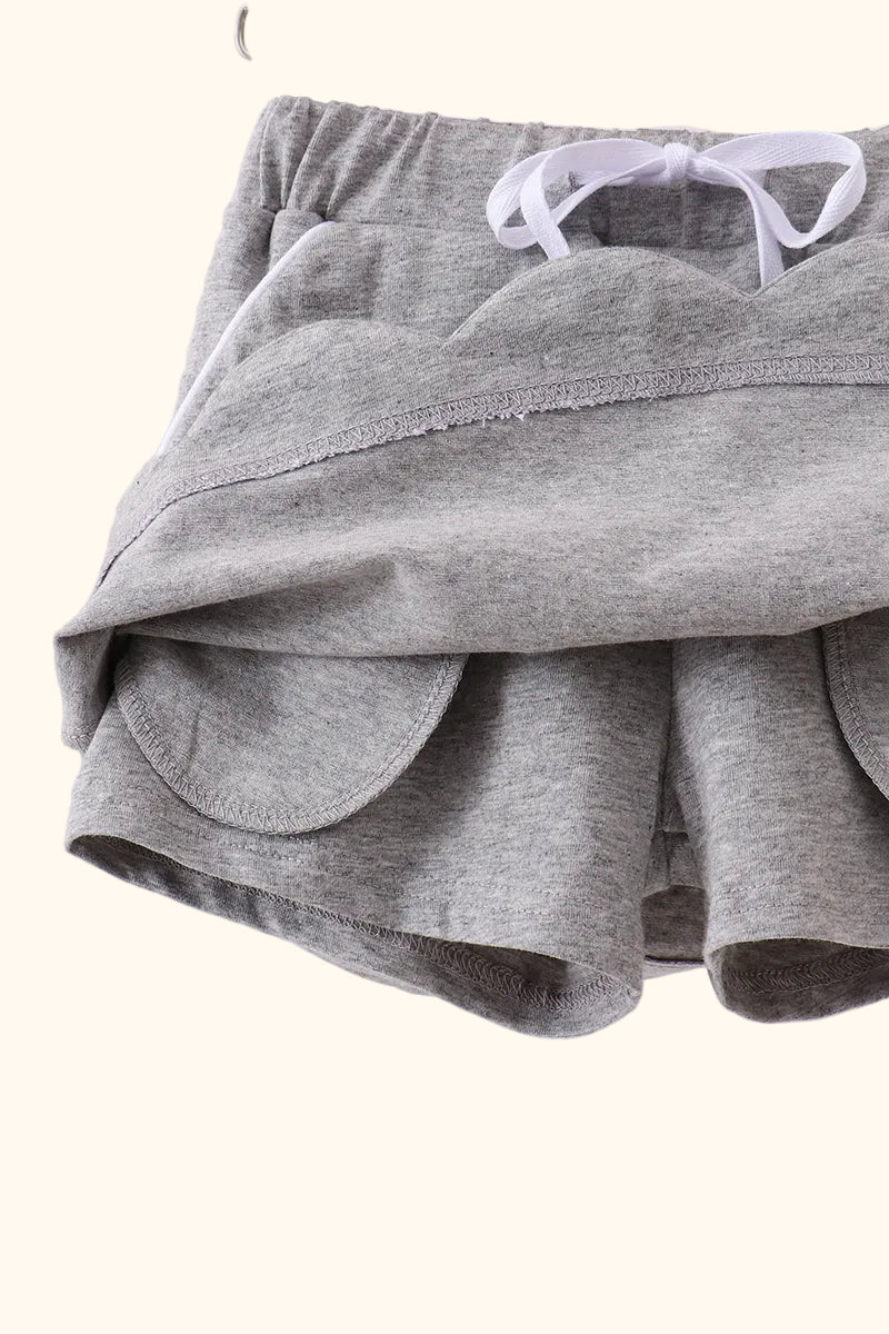 Scallop Hem Bow Skort - Gray