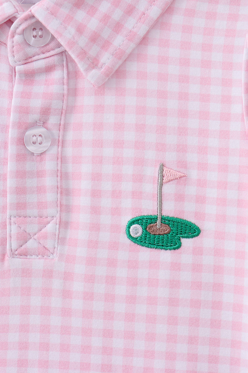 Kids Pink Gingham Golf Collared Pleated Dress