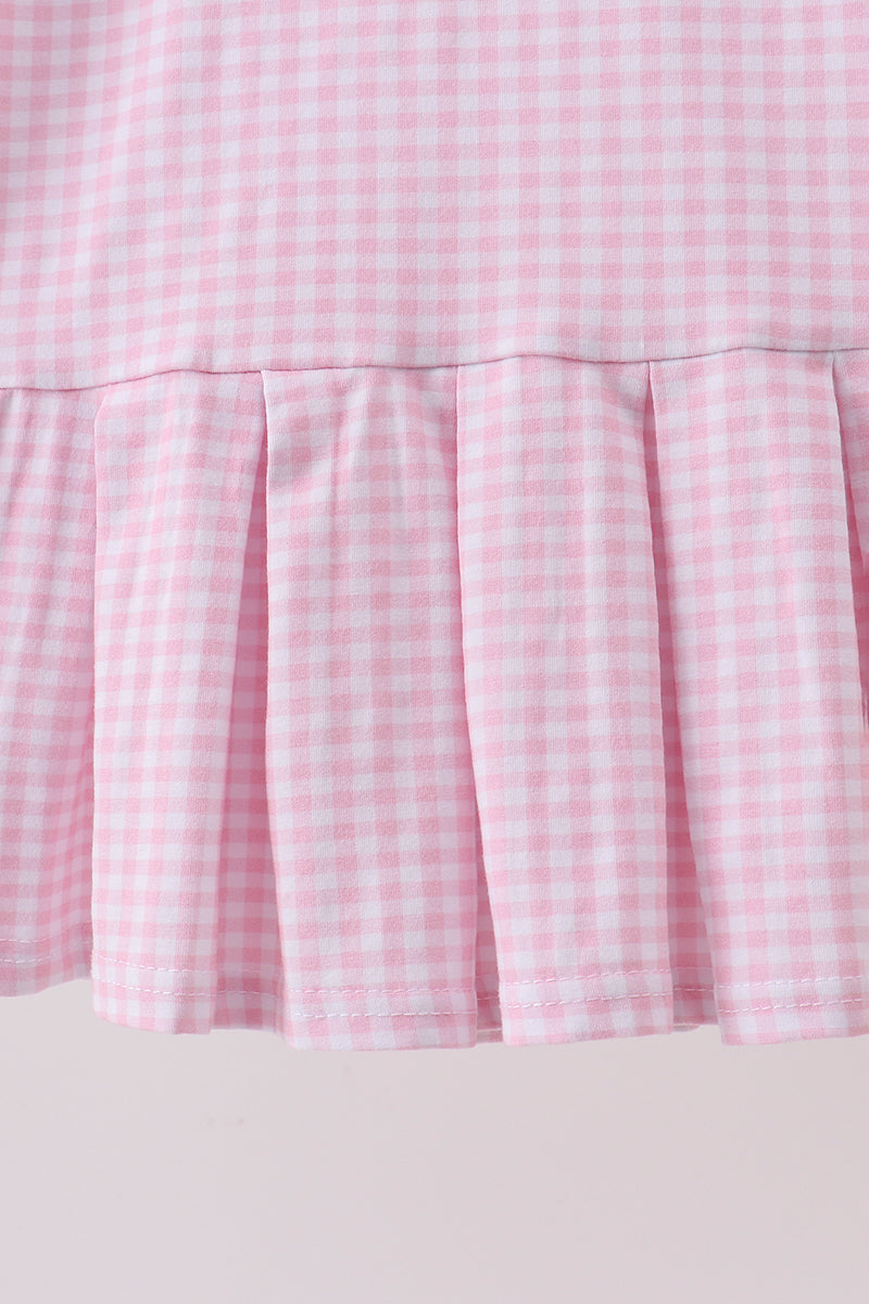 Kids Pink Gingham Golf Collared Pleated Dress